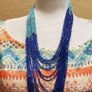 Ladies Multi-strand aqua/blue bead necklace